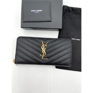 YSL Monogram Large Continental Zip Wallet in Grained Leather